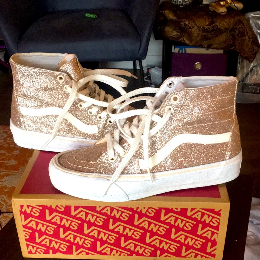 Gold sparkly vans womens